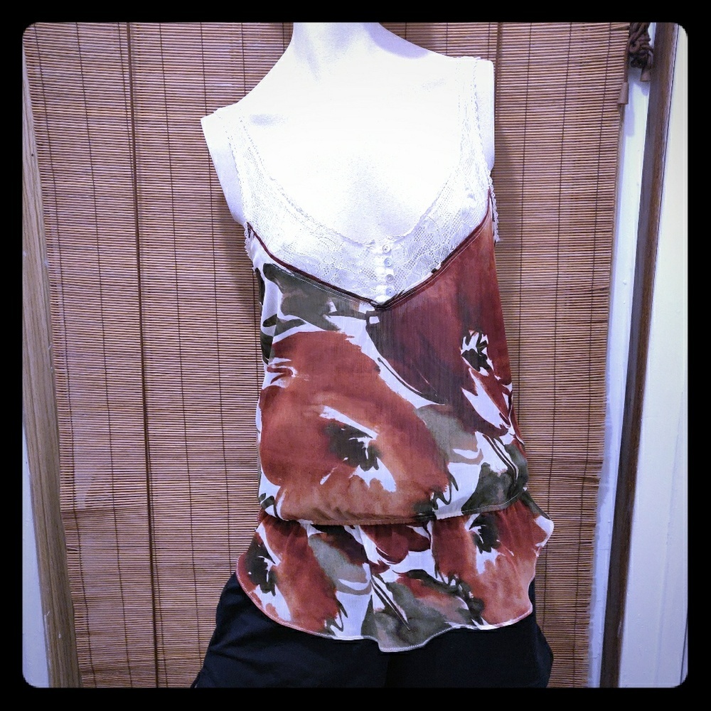 Pre-owned A&F medium floral sheer peplum boho tank top